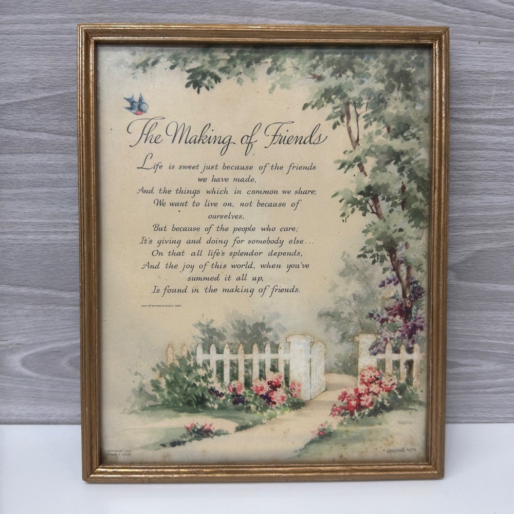 Antique Hallmark Motto The Making of Friends Edgar A Guest Framed Print 1925